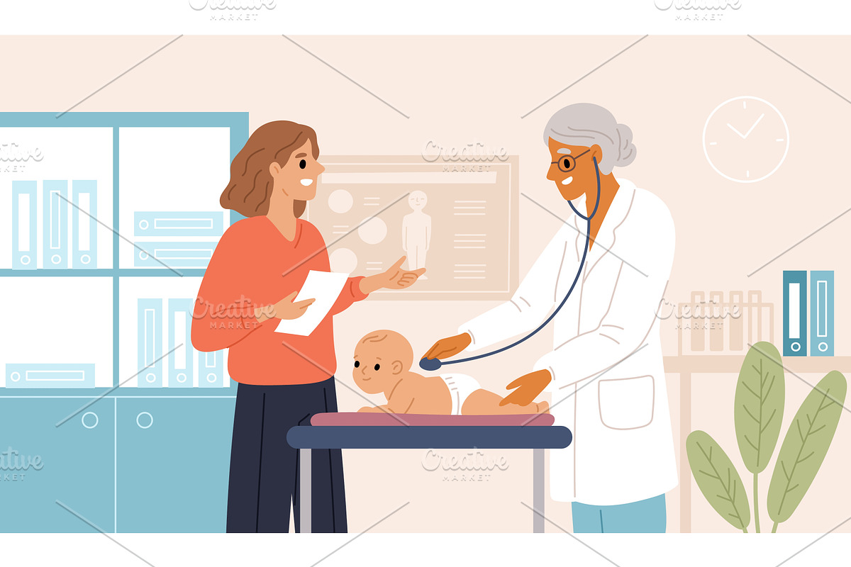 Kid pediatrician examination. Doctor, a Healthcare Illustration by YummyBuum
