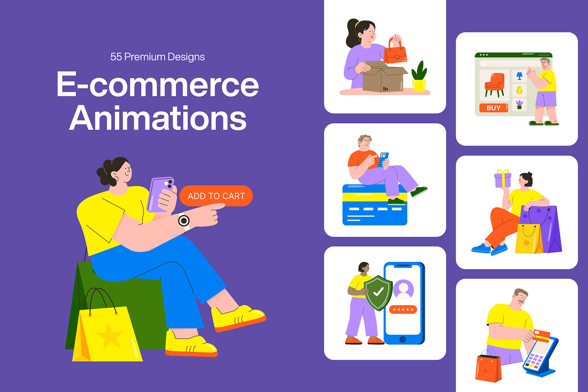 55 Animated E-Commerce Flat, a Person Illustration by Brickclay (Photo 1 of 4)