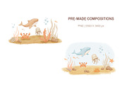 Watercolor Sea Animals Clipart, an Animal Illustration by ElenaPlatovaArt (Thumbnail 8 of 13)