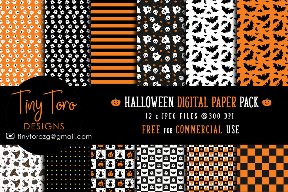 Halloween digital paper pack, a Pattern Graphic by TinyToro Designs