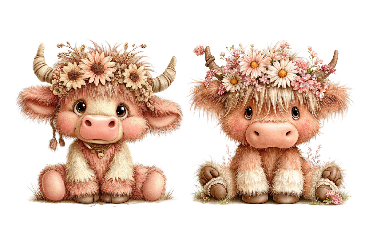 Whimsical Highland Cow Clipart PNG, a Seasonal Illustration by Daily.Designs (Photo 2 of 5)