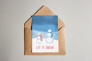 Cute Watercolor Snowmen Set