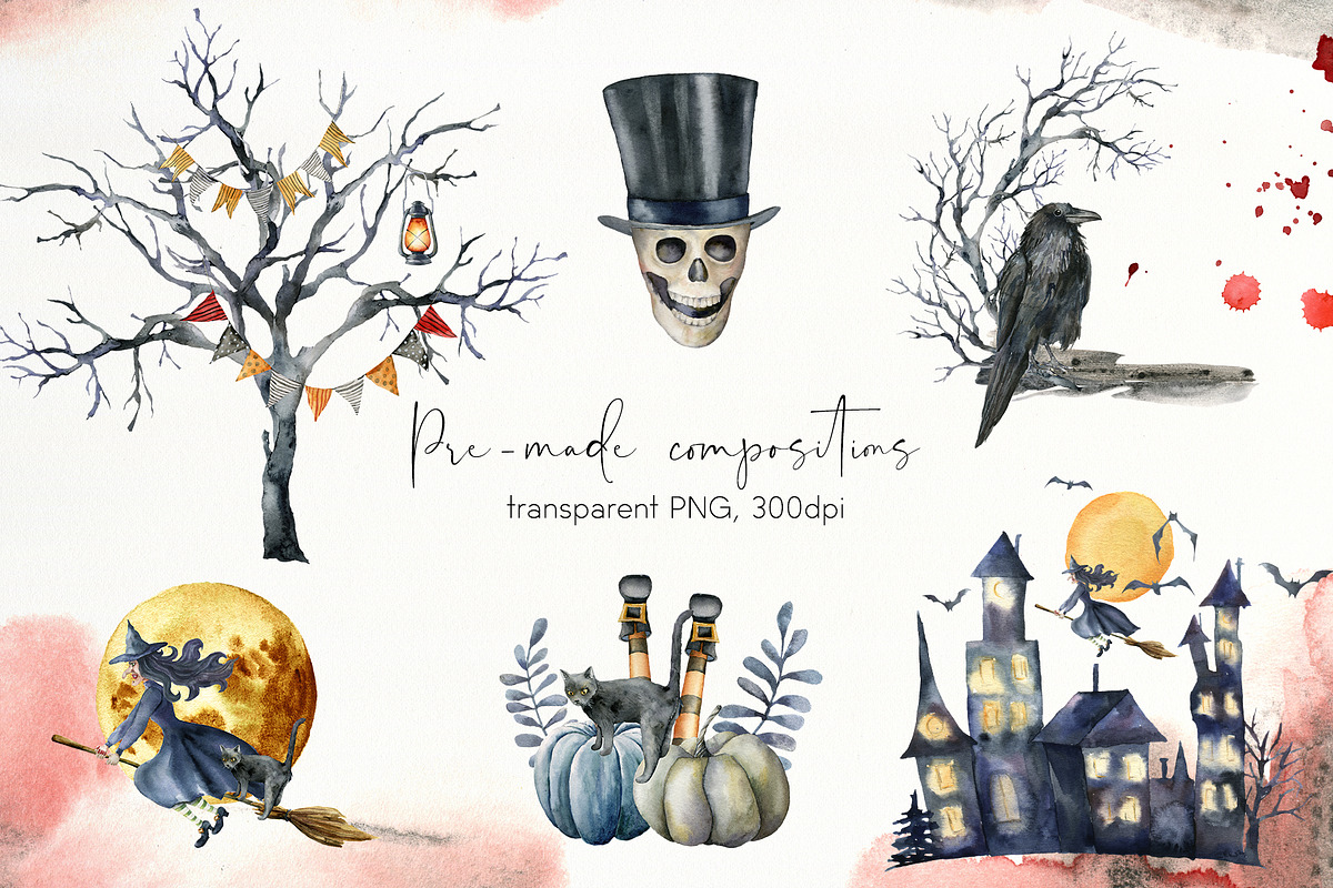 Watercolor Halloween night clipart, a Decorative Illustration by Yuliya Derbisheva (Photo 6 of 11)