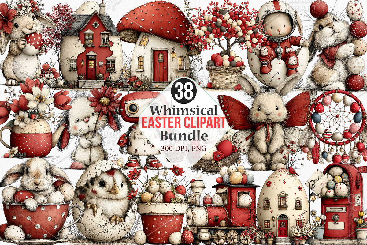 Whimsical Easter Clipart Bundle, an Illustration by Canvas Craft (Photo 1 of 7)