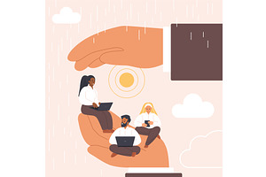 Employees assistance care hands, a Person Illustration by Lemberg Vector