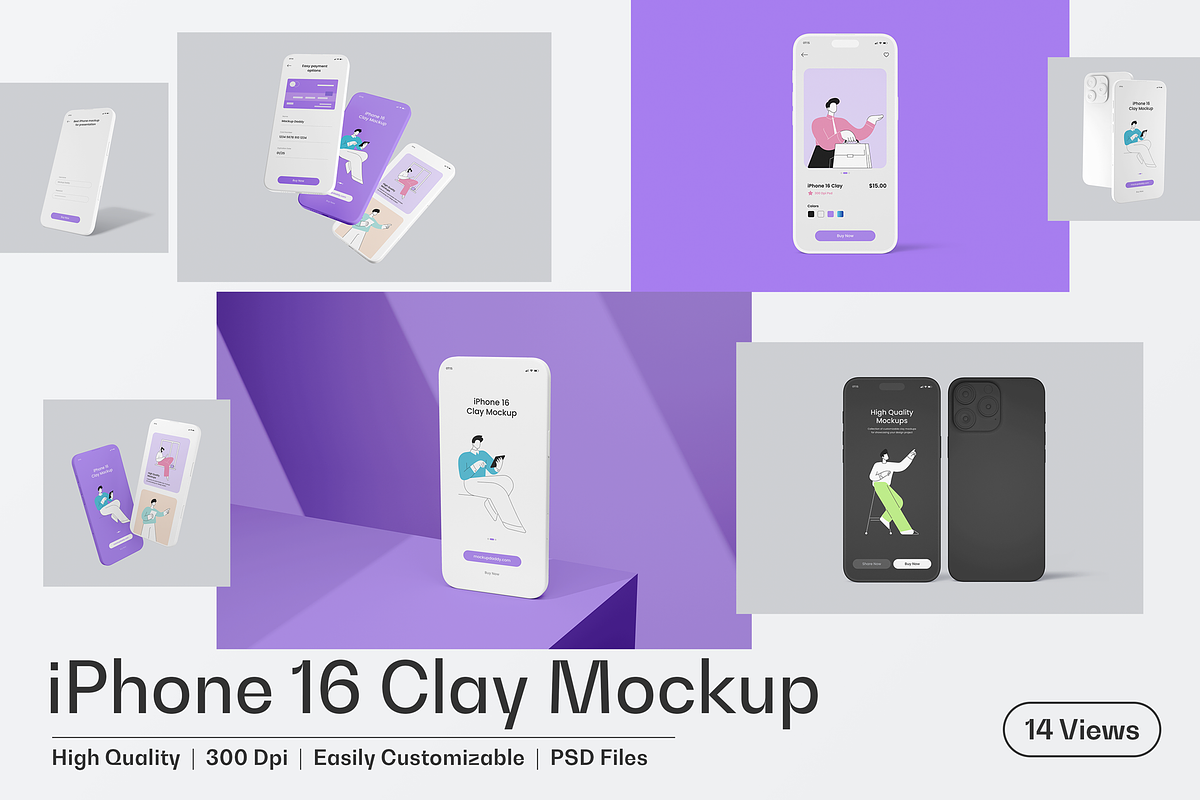 iPhone 16 Clay Mockup, an iPhone Mockup by Mockupdaddy (Photo 1 of 16)