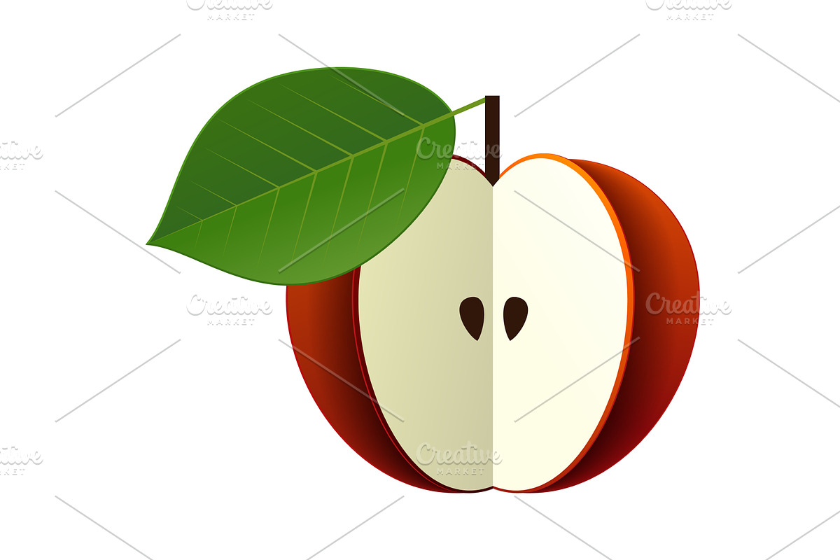 Red apple half fruit vector food, a Food Illustration by SiberianArt