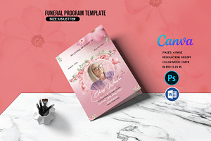 Pink Floral Funeral Program Template