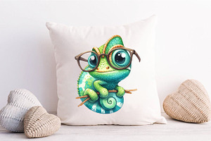 Cute Chameleon With Funny Glasses