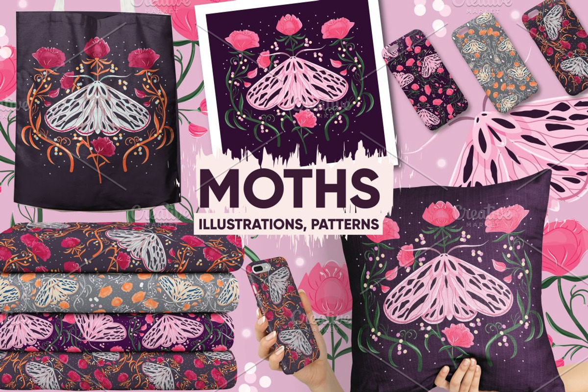 Moths 2, graphics & seamless pattern, a Pattern Graphic by Blue Lela Design (Photo 1 of 5)