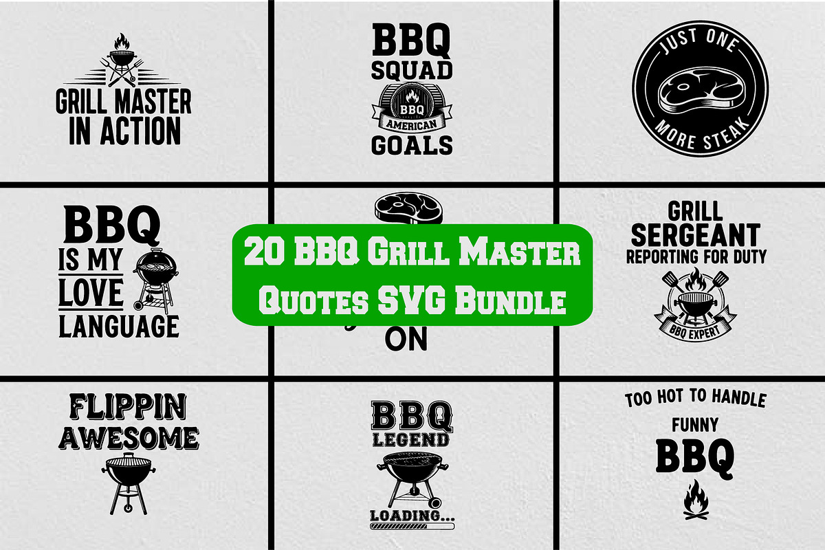 20 BBQ Grill Master Quotes Bundle, a Food Illustration by Artivon (Photo 1 of 4)