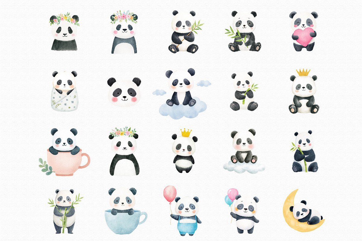 Panda Watercolor cute panda clipart, an Illustration by Libby Wishes (Photo 2 of 6)