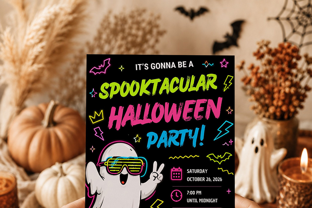 Neon Halloween Party Invitation, an Invitation Template by Arslan (Photo 2 of 5)