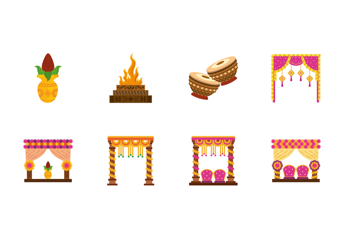 Indian Wedding Icons Set