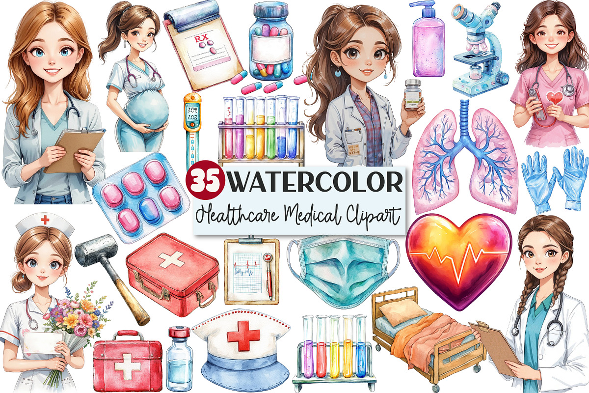 Watercolor Healthcare Medical, a Seasonal Illustration by Rose Art (Photo 1 of 4)