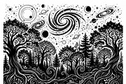 50 Mystical Galaxy Forest Silhouette, a Technology Illustration by Amazin_art (Thumbnail 2 of 41)