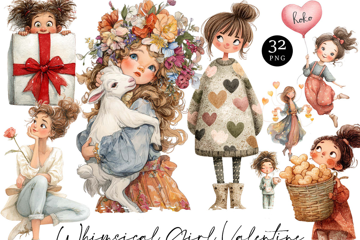 Whimsical Girl Valentine Clipart, a Person Illustration by Design Scotch (Photo 1 of 8)