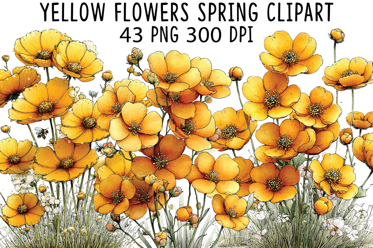 Yellow Flowers Spring Clipart, an Illustration by CraftArtStudio (Photo 1 of 6)