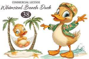 Whimsical Beach Duck Watercolor Clip, an Illustration by designcity5