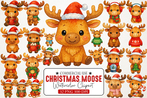 Kawaii Christmas Moose Clipart, an Illustration by RobertsArt