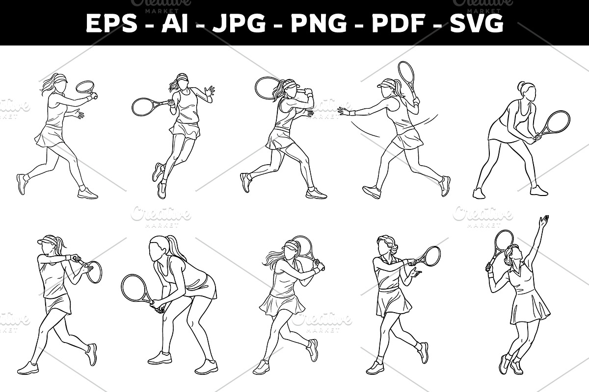 Woman Playing Tennis Line Art, an Object Graphic by nandinigraphics (Photo 1 of 7)