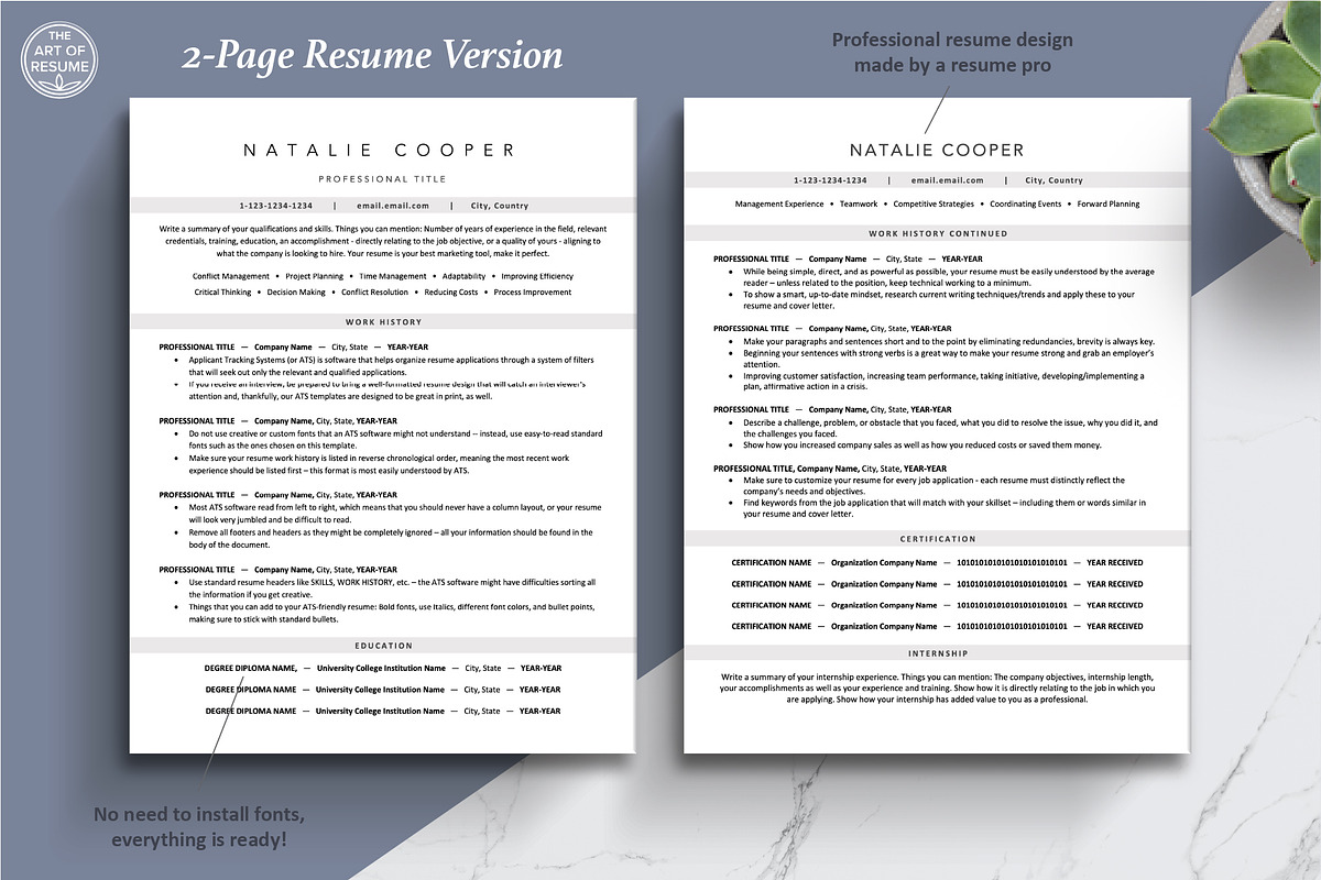 ATS Friendly Resume CV Templates, a Resume Template by The Art of Resume (Photo 4 of 8)