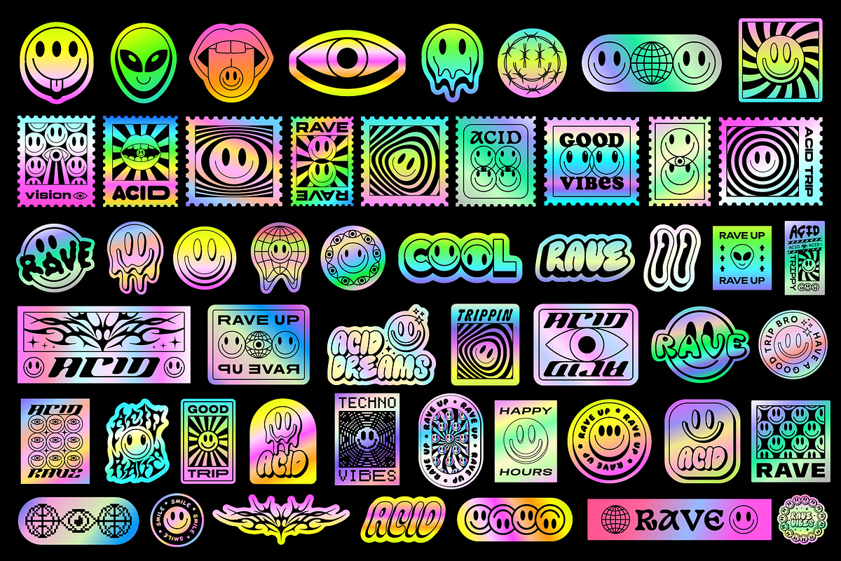 ACID RAVE HOLOGRAPHIC STICKERS, an Object Graphic by craftlove (Photo 2 of 4)