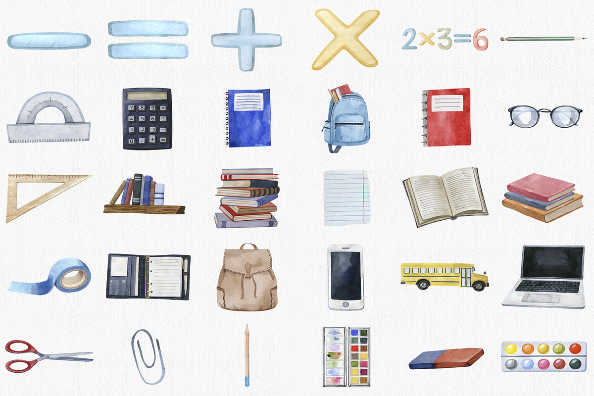Watercolor School Clipart Set, an Illustration by CropUp Creative (Photo 3 of 4)