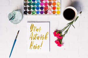Watercolor and Coffee Artwork Mockup