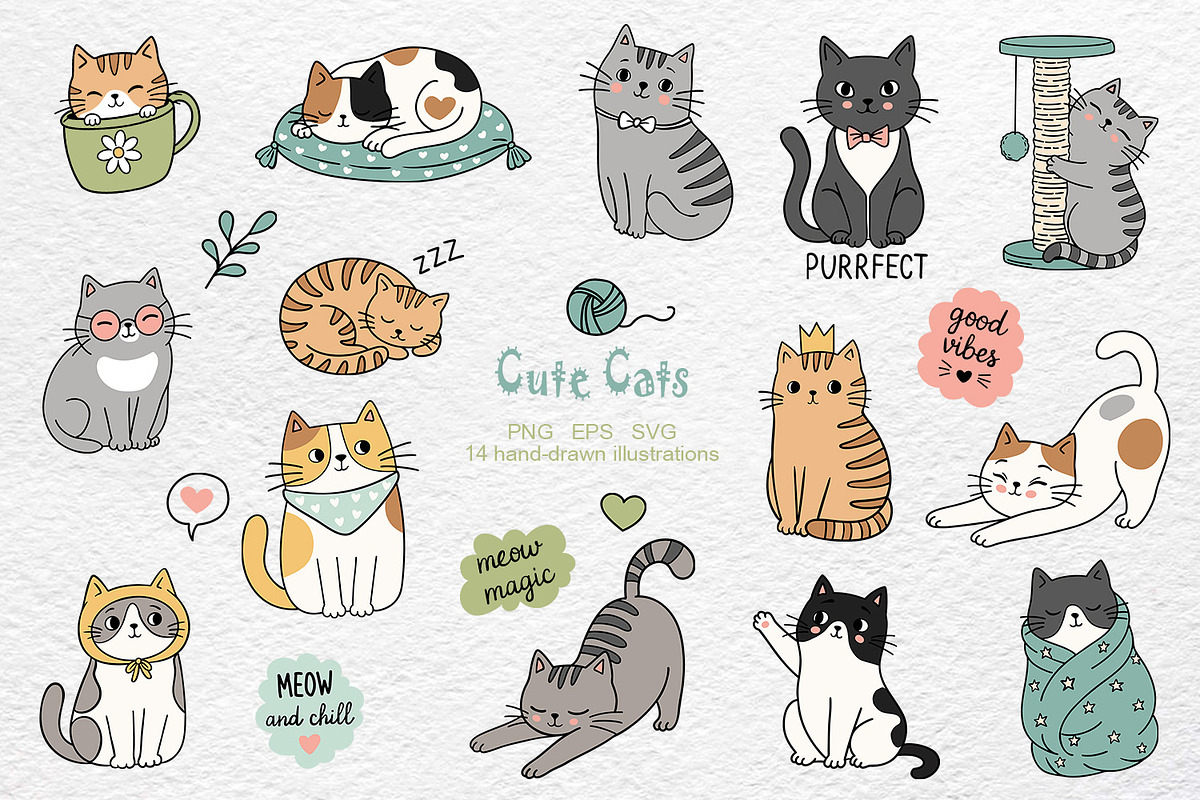 Cute Cat Clipart, an Object Graphic by Watercolor dreams (Photo 1 of 3)