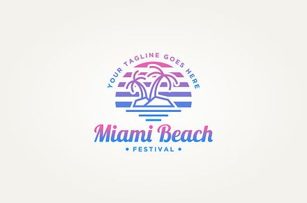 miami beach island line art logo, a Branding & Logo Template by Blazybone