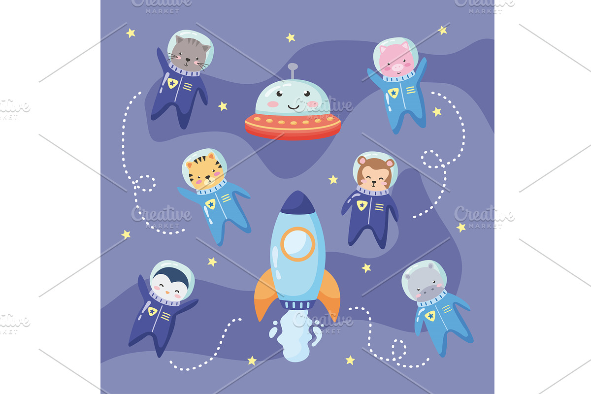 eight space animals icons, an Animal Illustration by studiogstock