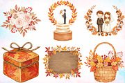 Watercolor Autumn Wedding Clipart, a Seasonal Illustration by Canvas Craft (Thumbnail 5 of 8)