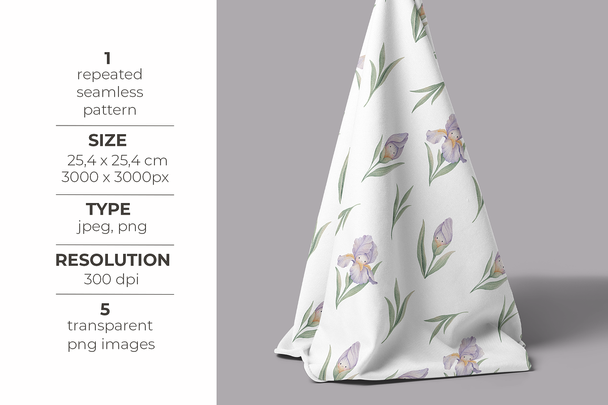 Iris Floral Clipart & Pattern Set, a Pattern Graphic by tetiartline (Photo 2 of 5)