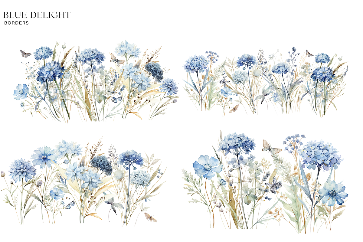 Dusty Blue Floral Clipart Watercolor, a Decorative Illustration by Patishop Art (Photo 5 of 7)