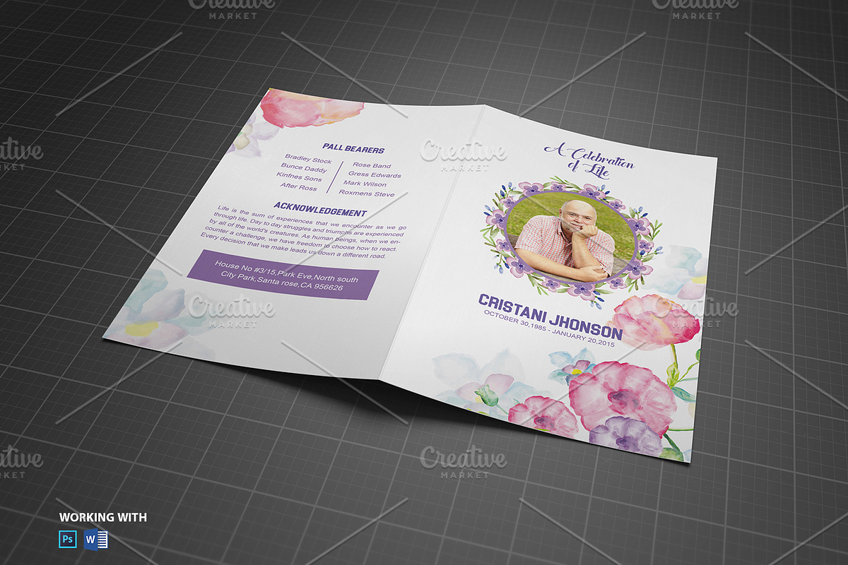 Funeral Program Template Watercolor, a Brochure Template by Madhabi Studio (Photo 3 of 5)