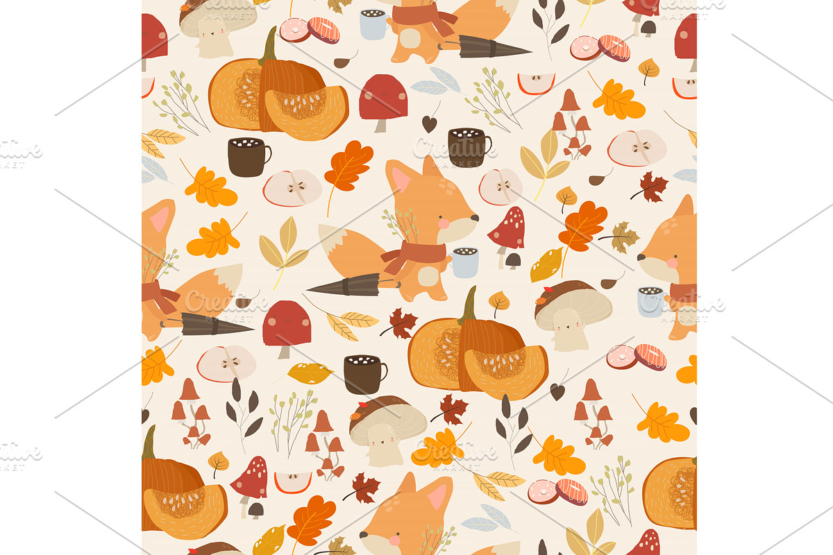Seamless Pattern With Fox, Autumn, an Illustration by Maria Starus