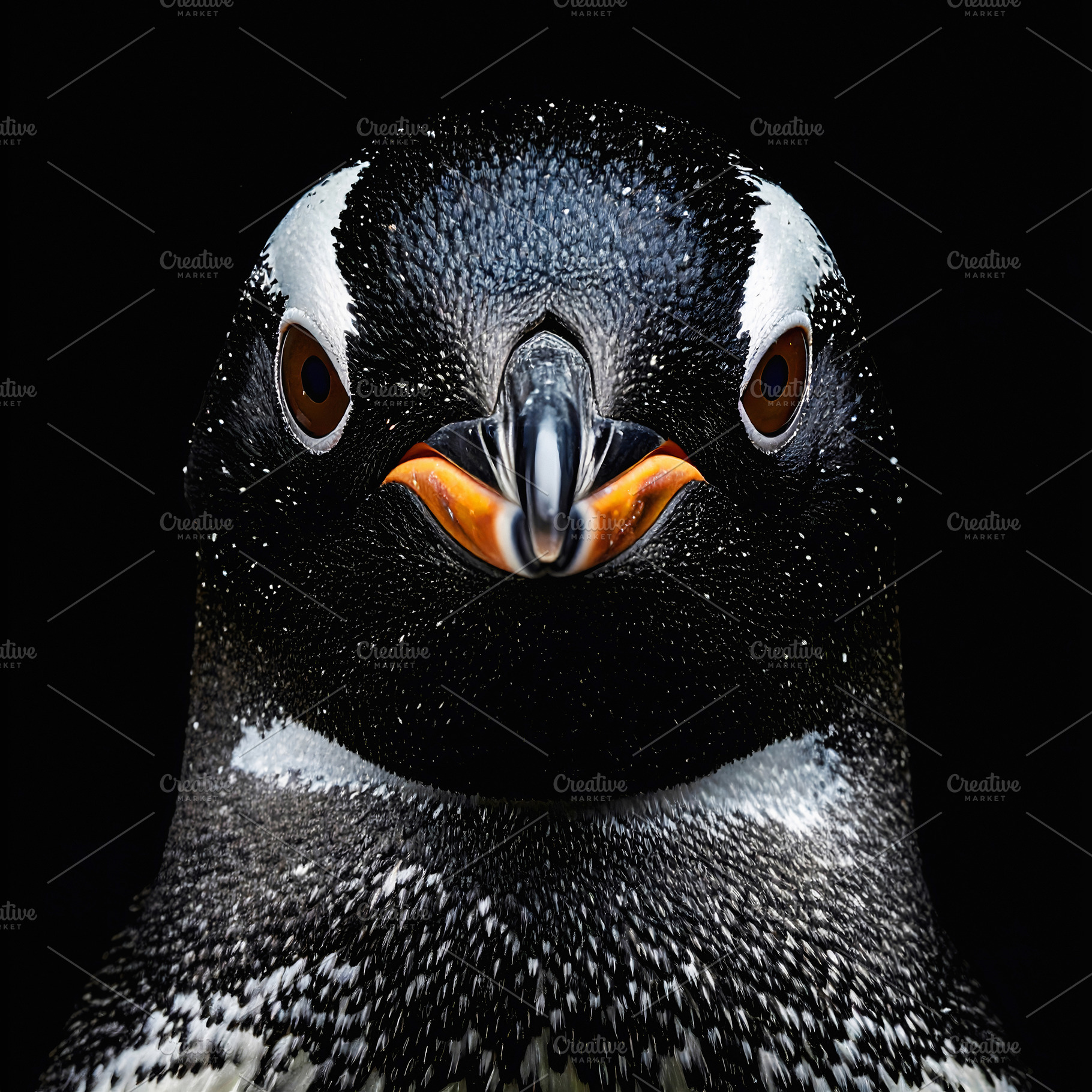 Gentoo penguin portrait with orange beak and spotted feathers, an Animal Photo by GoodGoods
