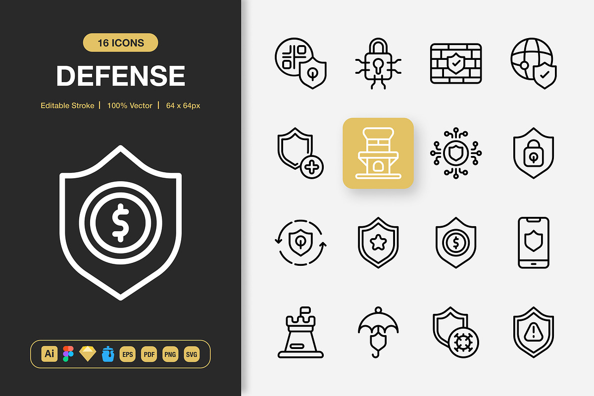 Defense Icons, an Outline Icon by Spacepixel Creative
