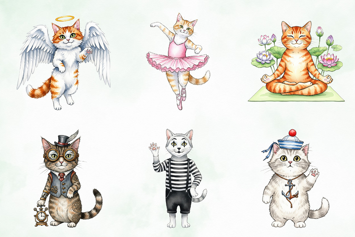 Quirky Cats Sublimation Clipart, an Illustration by Creative Art (Photo 9 of 9)