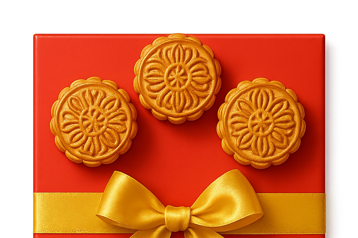 Mid autumn festival mooncakes on red, an Illustration by Dvoevnore photos