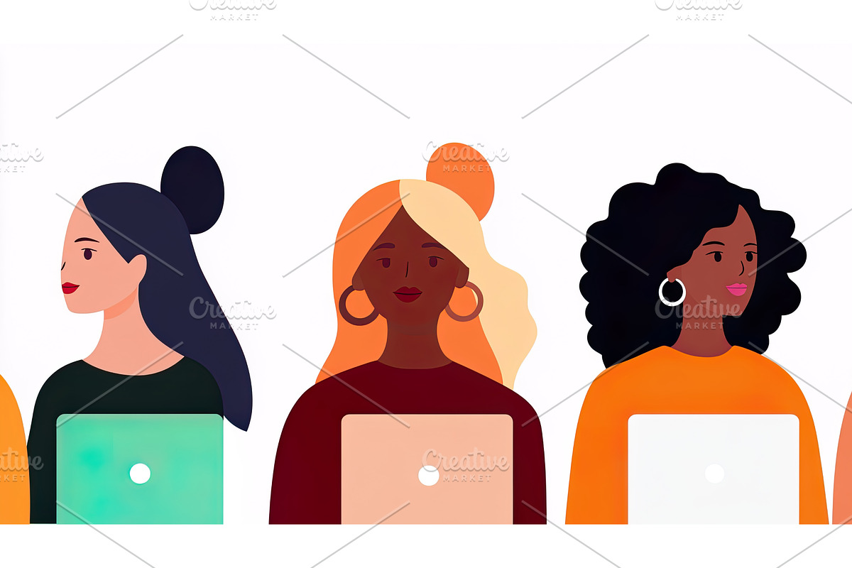 Diverse female coders, illustration, an Illustration by Lermont51