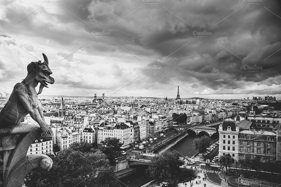 Gargoyle View From Notre Dame Pari Stock Photo Containing Architecture And