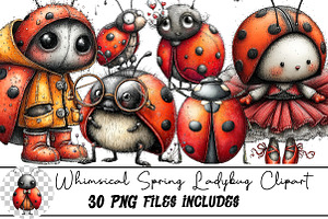 Whimsical Spring Ladybug Clipart, an Illustration by DreamArtGraphic