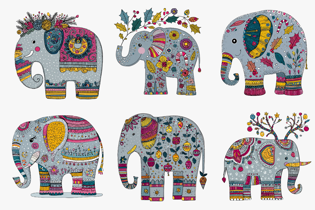 Quirky Christmas Elephant clipart, an Illustration by CreationArt (Photo 2 of 6)