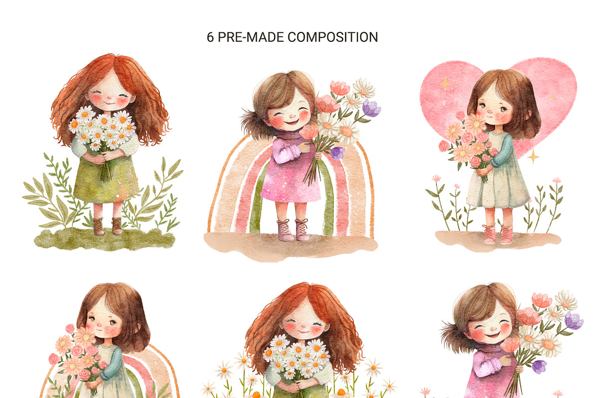 Flower Girls. Watercolor set, a Decorative Illustration by AlineArtStore (Photo 3 of 8)