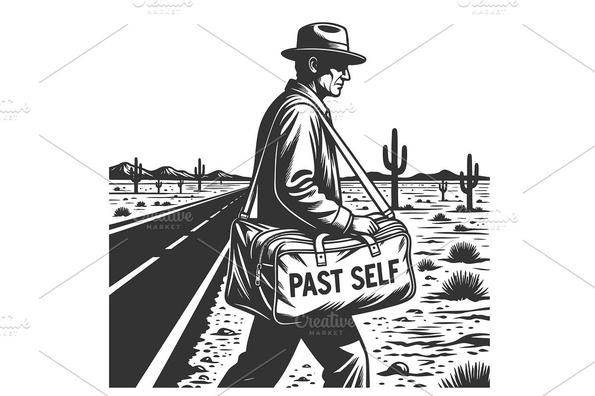 Long Road Man carries his Past Self, a Person Illustration by AlexArt