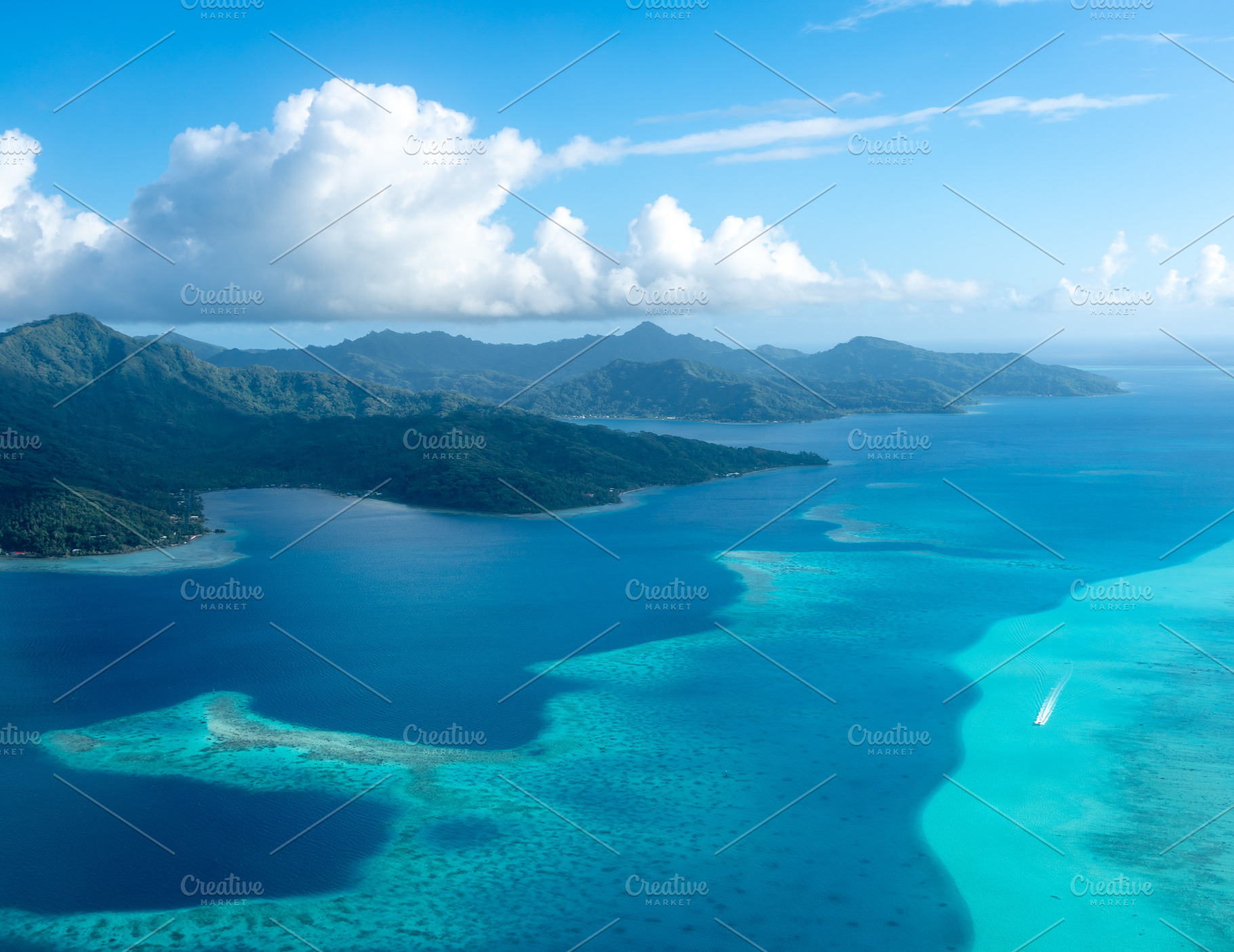 Aerial view of Tahaa island, French Polynesia, with turquoise la, a Nature Photo by GoodGoods