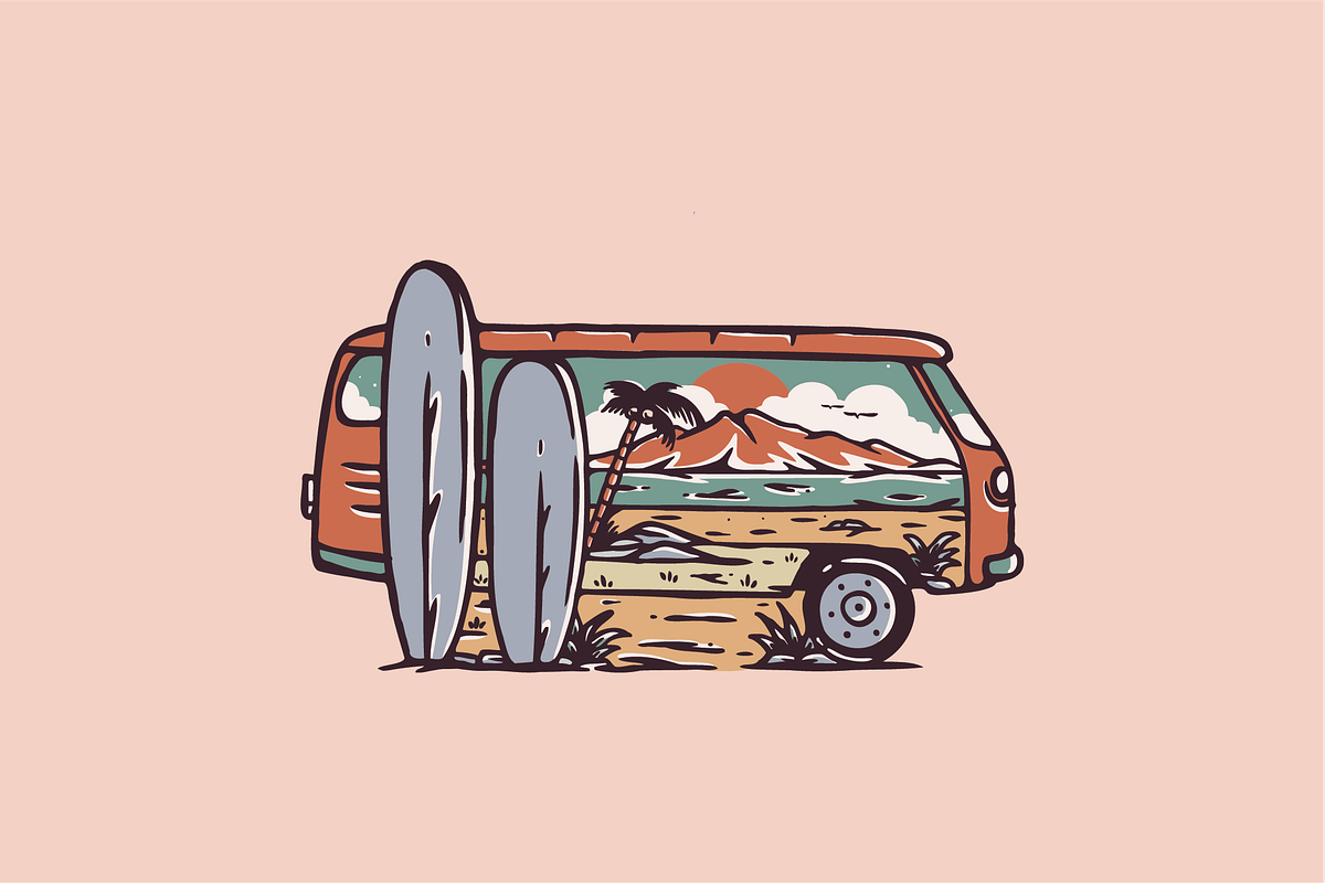 Surfer Van by the Beach, an Object Illustration by nomlimo.com (Photo 1 of 2)