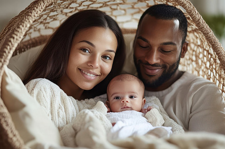 A radiant couple cradles their infan, a Background Photo by Pixeness